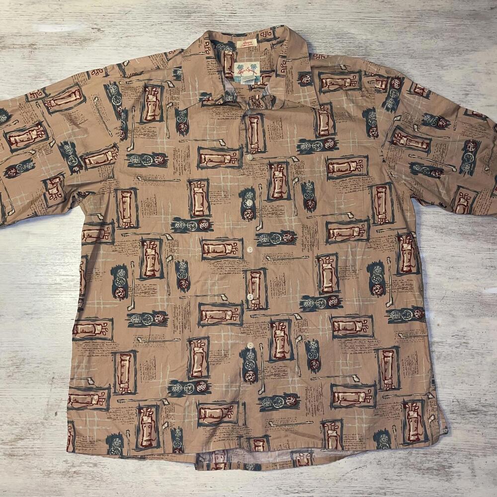EUC Reyn Spooner Hawaiian Golf Novelty Print Button Down Cotton Shirt Size XL